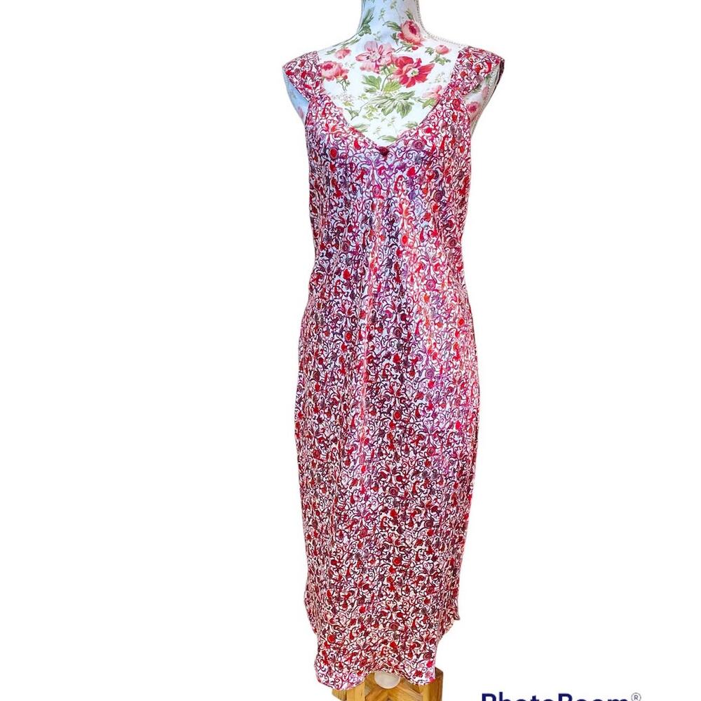 Lilly of France Union Made Sleep Wear Slip Flower Print USA made Red Multicolor